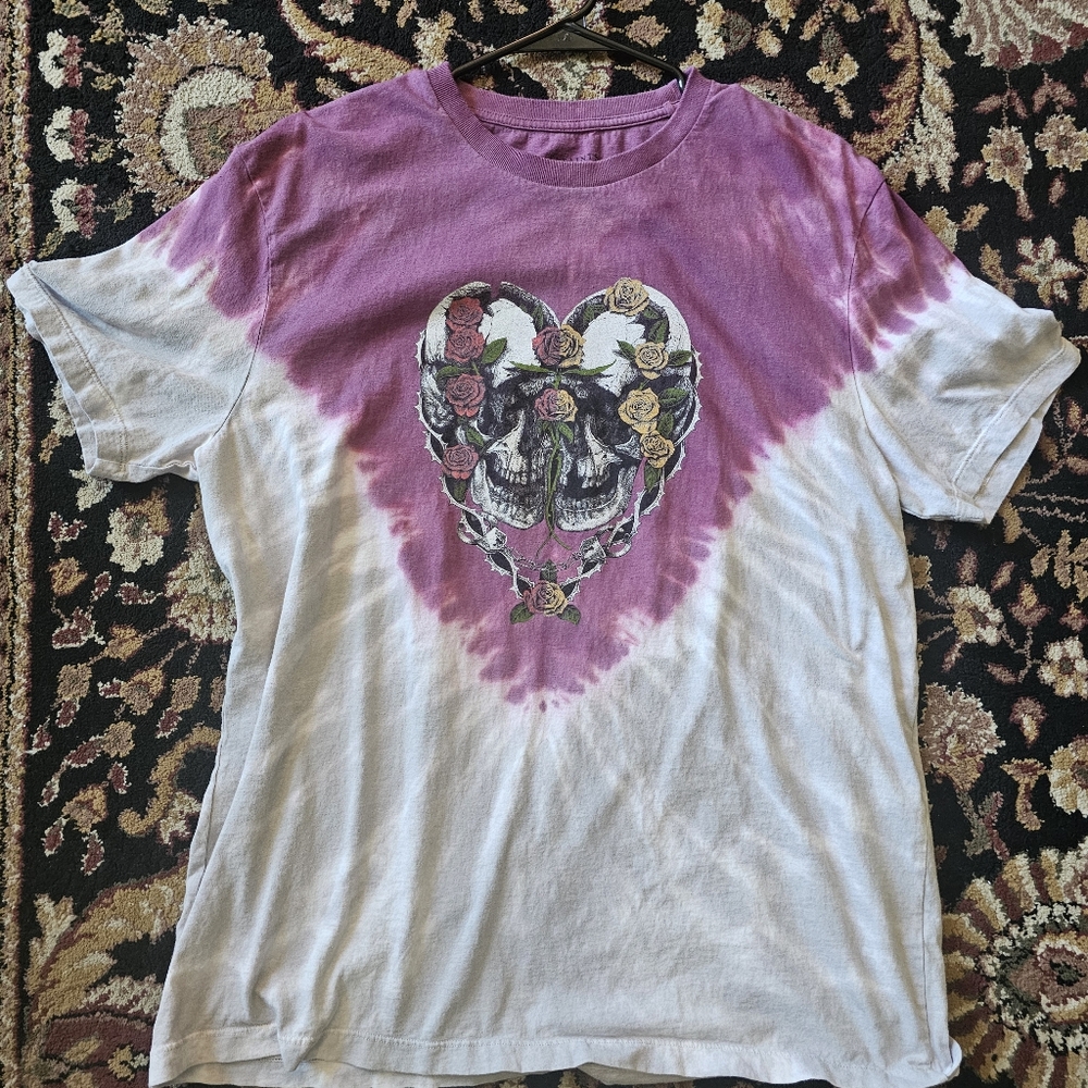 Large Tye Dye Heart Rose Skull AllSaints T Shirt.NO Stains or Holes. Washed.